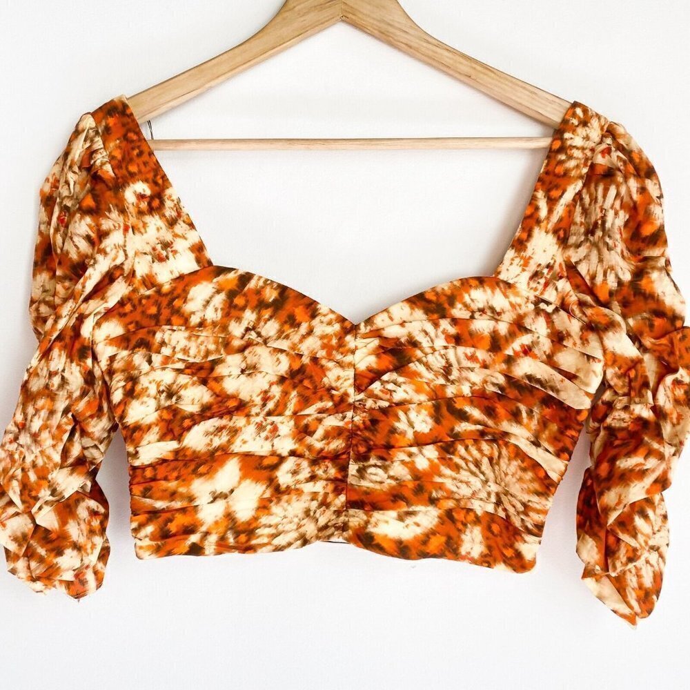 NWT Zara Geometric Floral Print Linen Cotton Cropped Top S - Picture 2 of 4